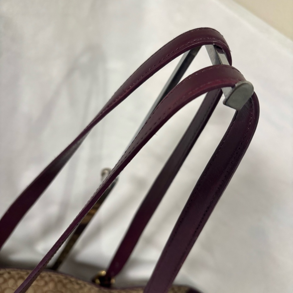 Coach Vintage Studded Signature C Shoulder Bag Tote Large Brown Burgundy Leather - Picture 12 of 14
